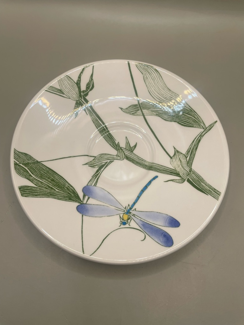 VTG GIEN France Libellules Blue Dragonfly Leaves 6” Saucer Trinket Dish Plate